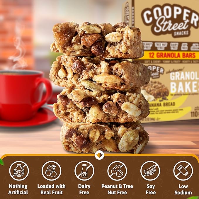 Cooper Street Banana Bread Granola Bakes (48 Count) ??Individually Wrapped Soft and Chewy Granola Bars Bulk ??Dairy, Soy, Peanut and Tree Nut Free - Perfect As Healthy Bulk Office or Classroom Snacks