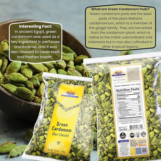 Rani Green Cardamom Pods Spice (Hari Elachi) 3.5oz (100g) ~ All Natural | Vegan | Gluten Friendly | NON-GMO | Product of India