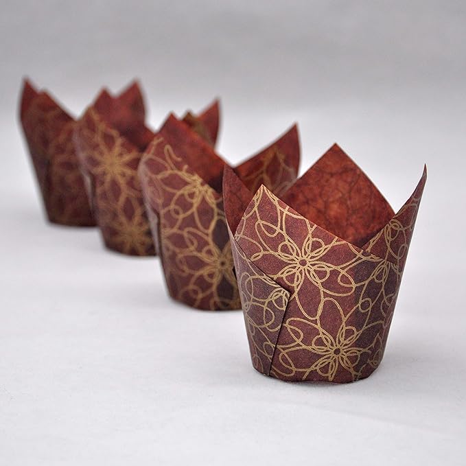 Muffin Greaseproof paper Baking cupcake cups, 2"(Bottom diameter) x 3-1/2"(Height) Fancy Floral Print Tulip Baking Cup Case of 125 pcs (125, Standard)