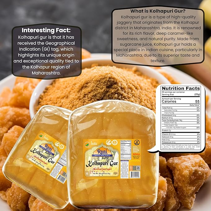 Rani Kolhapuri Gur (Jaggery) 175oz (11lbs) 5kg ~ Unrefined Cane Sugar, No Color added, Gluten Friendly | Vegan | NON-GMO | Kosher | No Salt or fillers