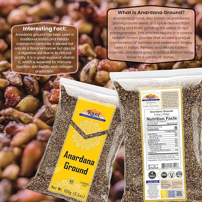 Rani Anardana (Pomegranate) Ground, Indian Spice 3.5oz (100g) ~ All Natural | No Color | Gluten Friendly | Vegan | NON-GMO | Kosher | No Salt or fillers | Indian Origin