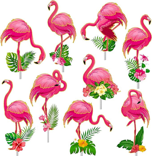 36pcs Glitter Pink Flamingo Cupcake Toppers Decoration Flamingo Themed Birthday Party Supplies Flamingo Party Cupcake Toppers Decorations for Hawaiian Tropical Theme Party Baby Shower Supplies