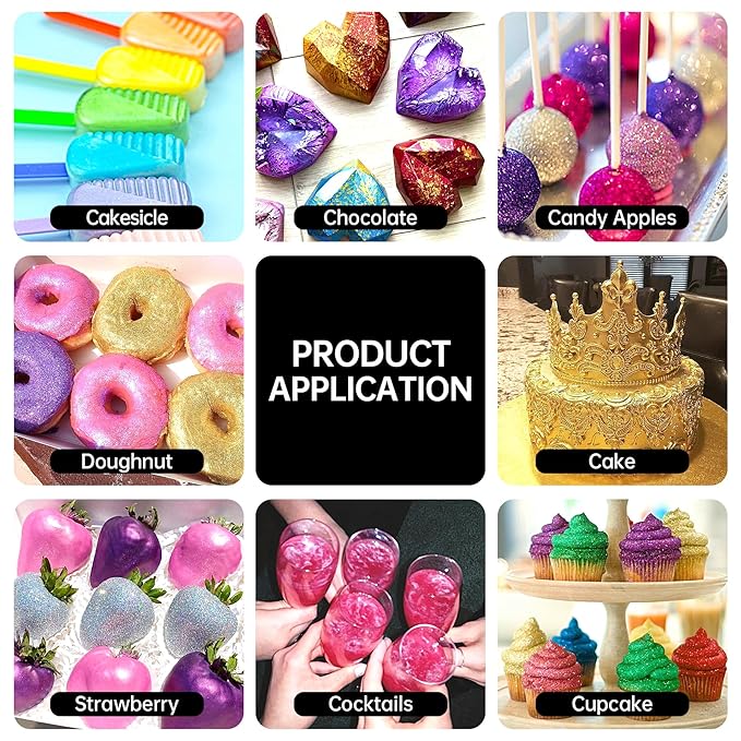 Edible Glitter Spray - Herbeklab 5 Colors Gold Rose Gold Pink Red Purple Edible Spray Glitter Food Grade Metallic Shimmer Powder Cake Sprinkles for Cookie Decorating Chocolate Strawberry, 5g/Bottle