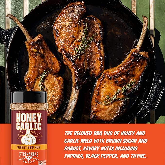 Fire & Smoke Society Honey Garlic BBQ Rub | BBQ Seasonings and Rubs for Smoking and Grilling | Pulled Pork Ribs Chicken, Burgers, Dry Rubs and Spices | Honey Garlic, Brown | XL 12.9 oz