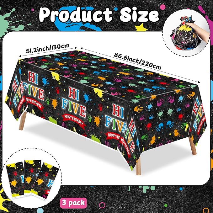 Hi Five Painting Party Tablecloths - 3Pcs Art Paint Colorful Party Table Covers Decorations, Artist Drawing Theme Rectangular Plastic Disposable Table Cloth Decor for Kid Birthday Baby Shower Supplies