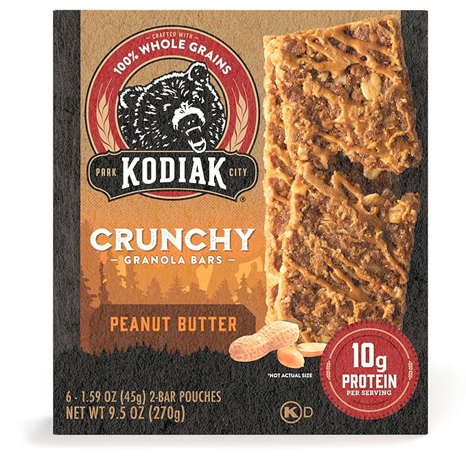 Kodiak Cakes Protein Crunchy Granola Bar, Peanut Butter, (Pack of 12 Boxes)