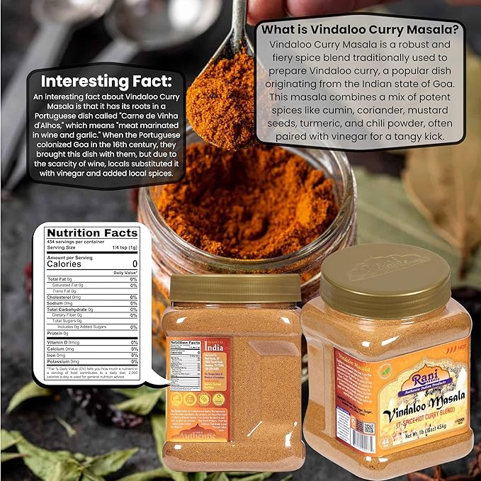 Rani Vindaloo Curry Masala Indian Spice Blend 16oz (1lb) 454g PET Jar ~ All Natural | Salt Free | Vegan | Gluten Friendly| NON-GMO | Kosher | No colors | Indian Origin