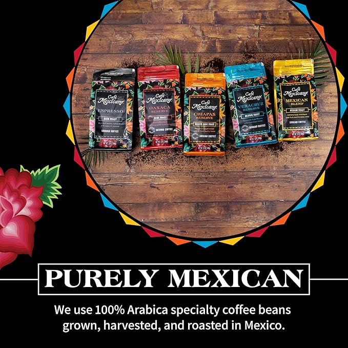 Caf챕 Mexicano - Ground Coffee Variety Pack - Specialty Arabica Coffee Sourced from Mexico - 12 oz. Bags - 5 Pack