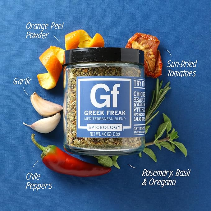 Spiceology – Greek Freak Mediterranean Seasoning – Greek Herbs & Spices for Chicken, Potatoes, Salad, Gyros, Pasta & Pizza – Fresh-Ground, Chef-Crafted Mediterranean Blend – 4 oz