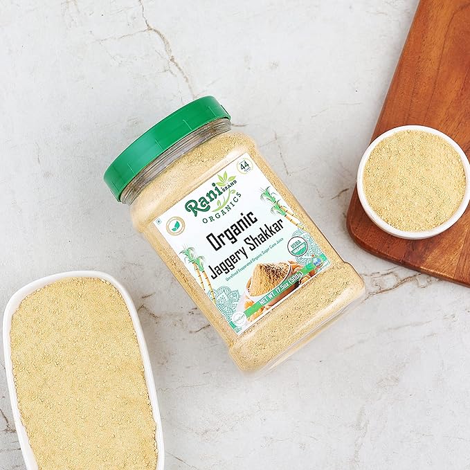 Rani Organic Jaggery Shakkar (Unrefined Evaporated Organic Sugar Cane Juice) 17.5oz (1.1lbs) 500g PET Jar ~ Gluten Friendly | Vegan | NON-GMO | No Salt or fillers | USDA Certified Organic