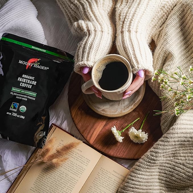 Mount Hagen 7.05oz Organic Freeze Dried Instant Decaf Coffee - 2 Pack | Organic Medium Roast Arabica Beans | Fair-Trade, Eco-friendly in Resealable Pouch Bag [2x7.05oz]