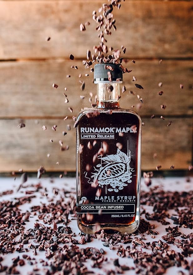 Runamok Cocoa Infused Maple Syrup - Authentic & Real Vermont Maple Syrup | Nature's Best Sweetener | Beverages, French Toast, Pancakes Maple Syrup | 8.45 Fl Oz (250mL)
