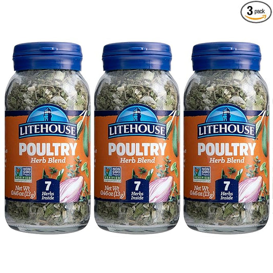 Litehouse Freeze Dried Poultry Herb Blend - Substitute for Fresh Poultry Herb, Jar Contains 7 Herbs, Organic, Poultry Herb Blend Seasoning, Non-GMO, Gluten-Free - 0.46 Ounce 3-Pack
