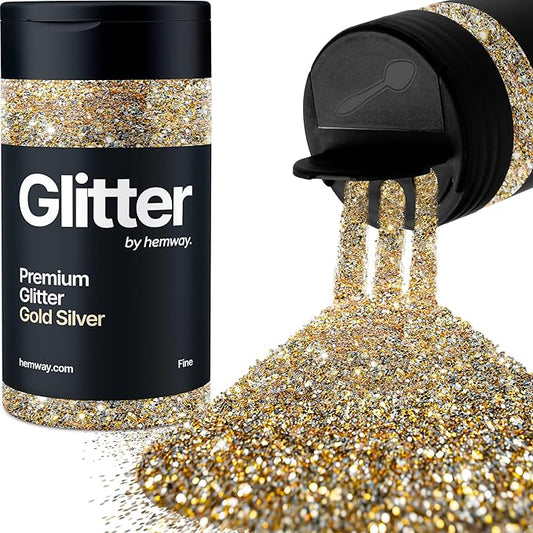 Hemway Premium Glitter Shaker - Gold Silver | 130g Fine Metallic Flake Sequins for Resin & Epoxy Crafts | Craft Supplies for Tumblers, Festival, Art