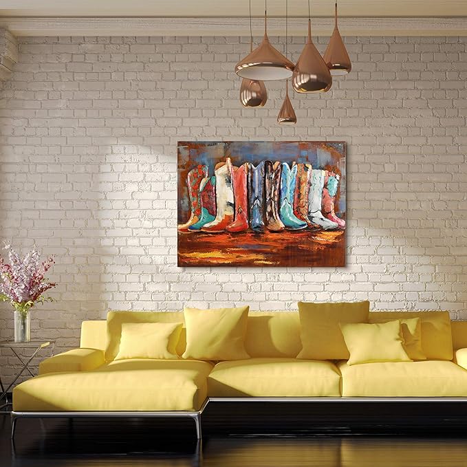 Empire Art Direct Cowboy?셲 Boots Mixed Media Iron Hand Painted Dimensional Wall Art, 30" x 40" x 2.4", Ready to Hang