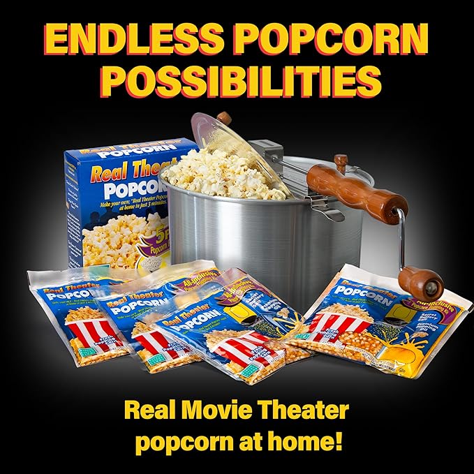 Original Whirley Pop Popcorn Popper with Kernels ??6-Quart Silver Popcorn Maker, Fast & Easy-to-Use Snack Machine for Movie Nights, Durable Aluminum Stovetop Popper with Metal Gears