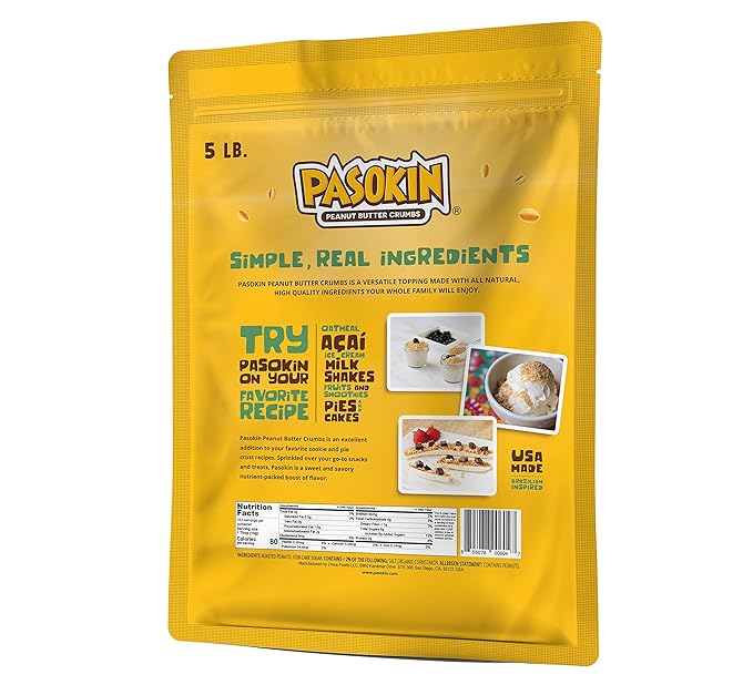 PASOKIN | Peanut Butter Crumbs | Gluten-Free, Vegan, All Natural Peanut Butter Topping, Made in USA, Super Value Pack, 5 LB