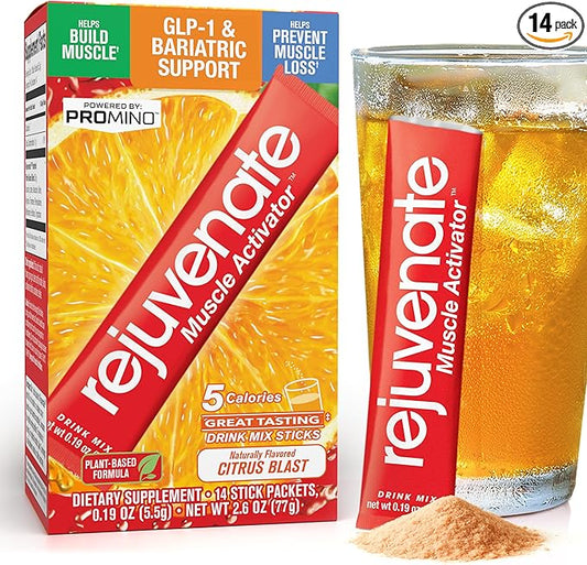 Rejuvenate ??1 Stick Delivers 25g of Whey Protein Equivalency for Muscle Growth & Energy ??Essential Amino Blend (EAA + BCAA), GLP-1 & Bariatric Approved, Citrus Blast, 14 Count