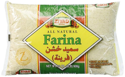 Ziyad Premium Quality Farina ??Finely Ground, Smooth Wheat Cereal ??High Fiber, No Cholesterol/Salt ??Vitamin-Enriched, Vegan ??Quick 30 Min Prep ??Versatile for Sweet & Savory Dishes,32oz