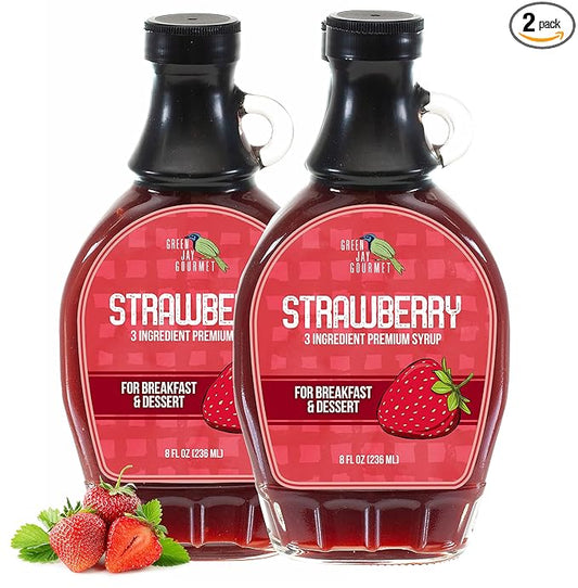 Green Jay Gourmet Strawberry Syrup - 3 Ingredient Premium Breakfast Syrup w/Fresh Strawberries