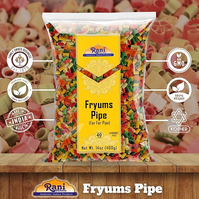 Rani Far Far/Fryums (Wheat & Tapioca Pellet) Round/Pipe Shape 14oz (400g) ~ Vegan, Kosher, Uncooked, Used to Make Papad, Bhungra/Chip Snack