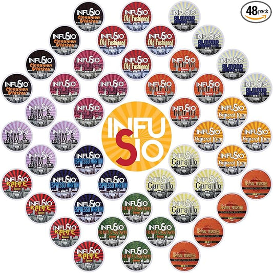 InfuSio Flavored Coffee Pods Variety Pack - 48 Count Flavored Medium Roast, 12 Curated Blends Inspired by Classic Cocktails, Compatible with Keurig K cups 2.0 Brewers