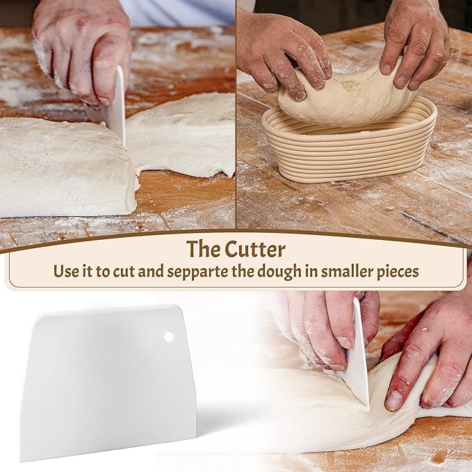 Sourdough Bread Baking Supplies Starter Kit, Banneton Proofing Basket Set: Round 9" & Oval 10", Gift Set