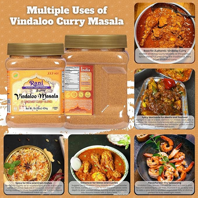 Rani Vindaloo Curry Masala Indian Spice Blend 16oz (1lb) 454g PET Jar ~ All Natural | Salt Free | Vegan | Gluten Friendly| NON-GMO | Kosher | No colors | Indian Origin