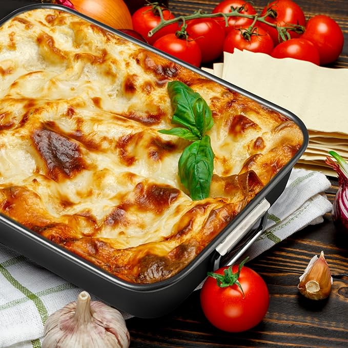 Tiawudi Lasagna Pan with Handles, 15x10x3 Inch Bakeware for Oven, Nonstick Rectangular Roasting Pan, Deep Baking Dish for Cake and Brownie, Heavy Duty