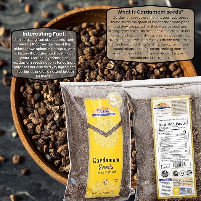 Rani Cardamom (Elachi) Decorticated Seeds Indian Spice 80oz (5lbs) 2.27kg Bulk ~ All Natural | Vegan | Gluten Friendly | NON-GMO | Kosher | Indian Origin