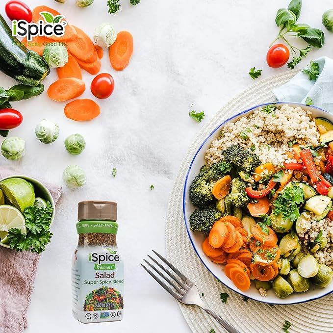 iSpice - Salt-Free | Sugar free | 100% Pure Wellness Salad Seasoning Fat Free Super Spice Blend | All Natural | Ready to use as is | No preparation is necessary