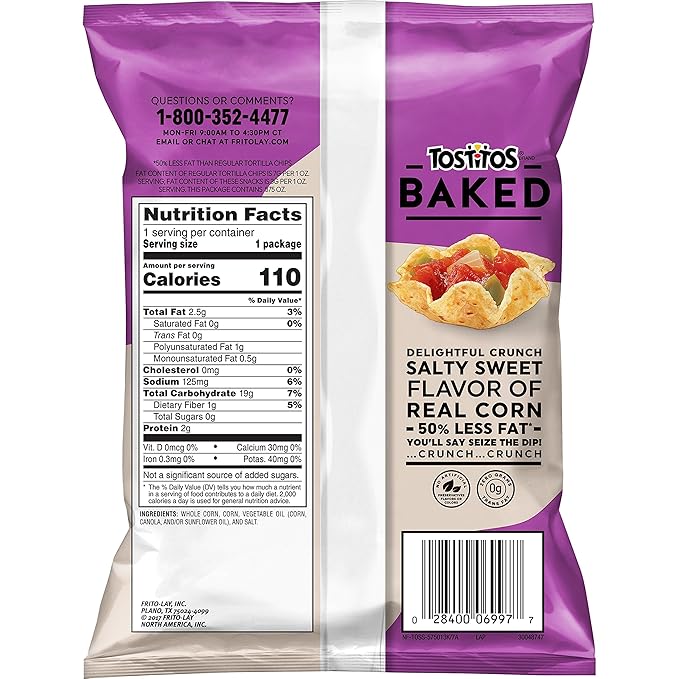 Tostitos, Oven Baked Scoops! Tortilla Chips, 0.875 Ounce (Pack of 72)