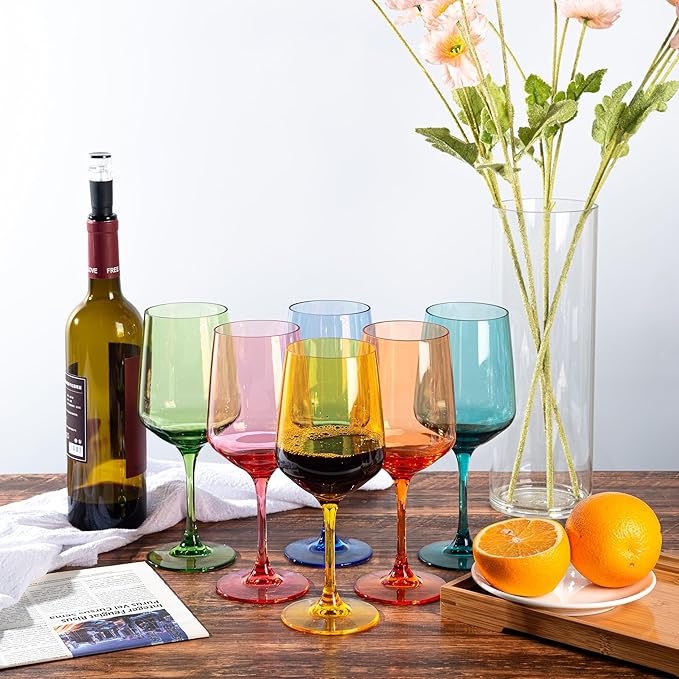 KOXIN-KARLU Unbreakable Classic 18 ounce All-Purpose Plastic Stem Wine Glasses Acrylic Glasses, set of 8 Multicolor