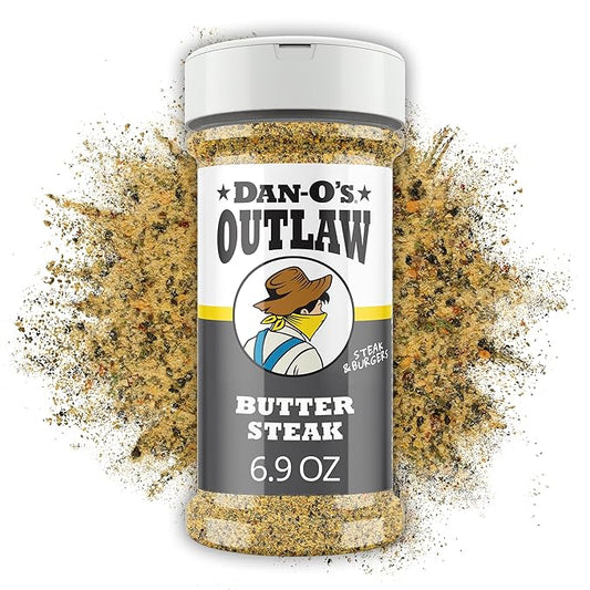 Dan-O's Outlaws Butter Steak Seasoning, 6.9 oz Bottle, All Purpose Seasoning for Steak, Chicken, Veggies and More, Sugar Free, Zero Calorie, Use this Spice Blend to Craft a Marinade, Dry Rub or Sauce