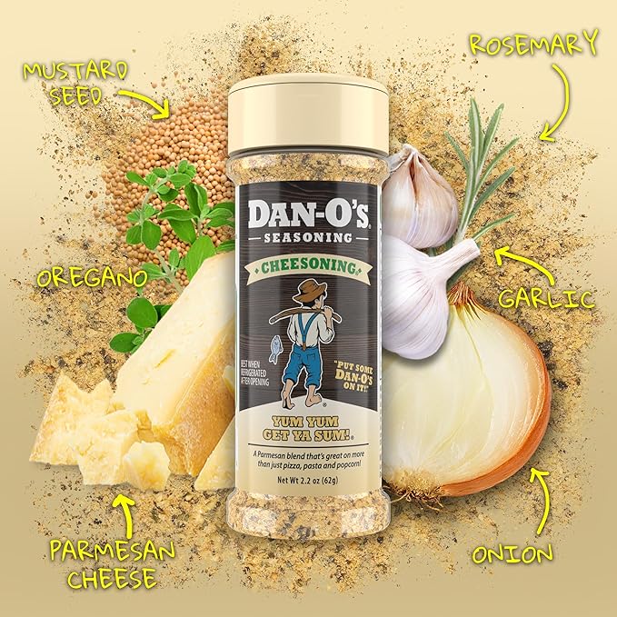 Dan-O's Cheesoning Seasoning, 2.2 oz Bottle, All Purpose Seasoning for Pizza, Popcorn, Chicken, Bread and More, Sugar Free, Zero Calorie, Parmesan Cheese Replacement for your Favorite Foods