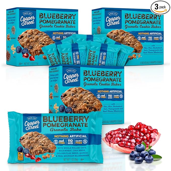 Cooper Street Granola Bakes - Breakfast Chewy Healthy Granola Bars | Blueberry Pomegranate Flavor | Individually Wrapped Healthy Breakfast Bars | 6 oz | 3 Pack