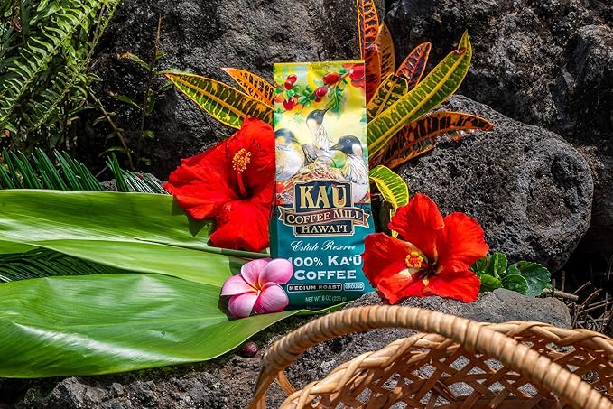 Ka'u Coffee Mill Estate Reserve Medium Roast Ground Coffee - Delicious Fruity Notes - Pure Ka'u - Specialty Roast - Handpicked Hawaii Grown Arabica Beans - Gourmet Small Batch - 8oz