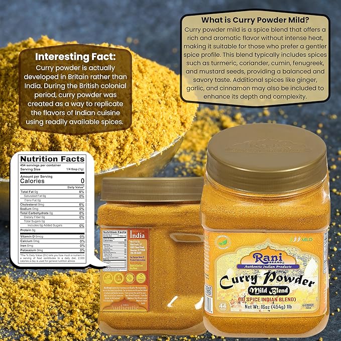 Rani Curry Powder Mild (10-Spice Authentic Indian Blend) 1lb (454g) PET Jar ~ All Natural | Salt-Free | NO Chili or Peppers | Vegan | No Colors | Gluten Friendly | NON-GMO | Kosher | Indian Origin