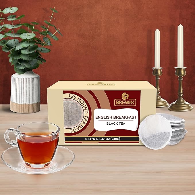 BREWIX English Breakfast Black Tea Bags (120 Count) High Caffeine Tea Bags | Premium Quality Round Eco Conscious Bags