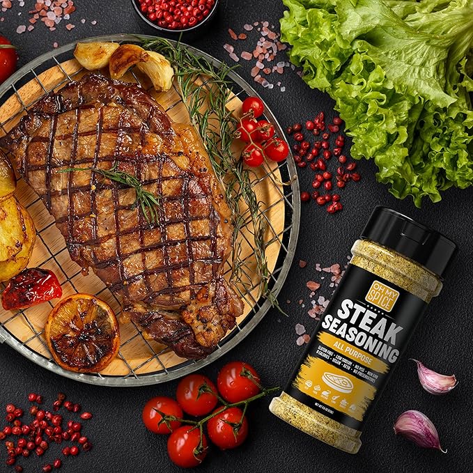 Steak Seasoning All Purpose Seasoning Mix - Gluten Free & Low Sodium Meat Seasonings for Ribeye, NY Strip & Tomahawk. Steaks Seasonings for Grilling. Beef Steaks Salt Blend. Steak Rub Spices. 4.6oz