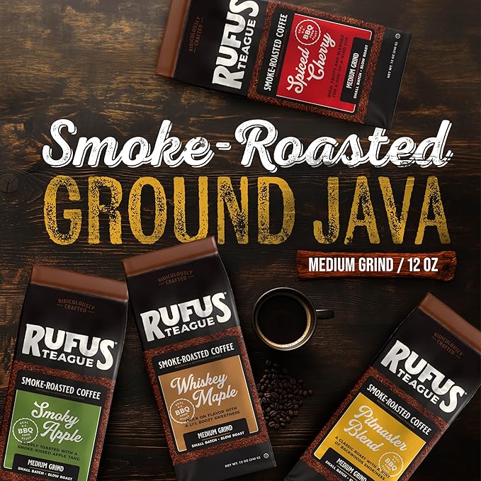 Rufus Teague Smoky Apple Flavored Ground Coffee, Gourmet Fresh Dark Roasted Coffee, Smoke Roasted Java, Medium Grind, 12 oz Bag, 2-Pack
