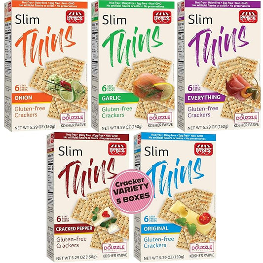 DOUzzle Gluten Free Crackers, Original, Everything, Onion, Garlic, Cracked Pepper - (Pack of 5) Non Gebrokts Kosher for Passover Snack Food - Non GMO, Vegan - Rice Cakes Corn Alternative