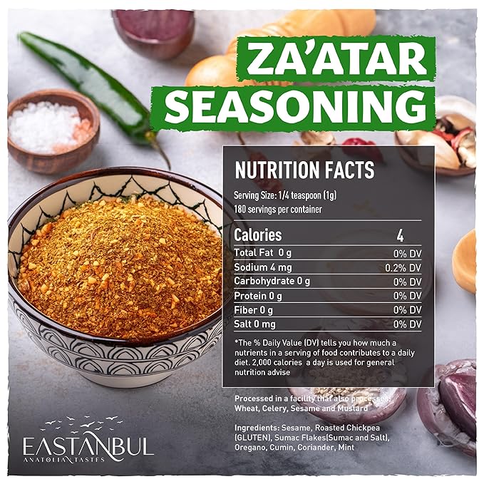 Eastanbul Zaatar Seasoning, 6.3oz, Za'atar, Zaatar Spice from Middle Eastern Spices, Perfect for Mediterranean Seasoning Blends, AKA Zahter, Zatar, Za atar, Za' atar Spice, No MSG, Sodium Free