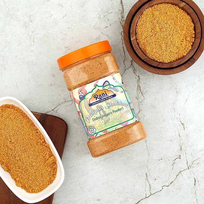 Rani Punjabi Shakkar (Gur Jaggery Powder) Indian Unrefined Raw Cane Sugar 35oz (2.2lbs) 1kg PET Jar ~ Gluten Friendly | Vegan | NON-GMO | Kosher | No Salt or fillers | Indian Product