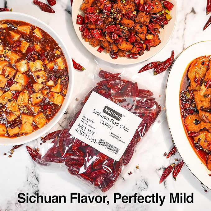 Natruen Whole Dry Szechuan Chinese Red Chili Pods 4 Oz, Mild, Facing Heaven Chili, Spicy Sichuan Dried Red Hot Chilies for Chili Oil, Paste, and Sauce