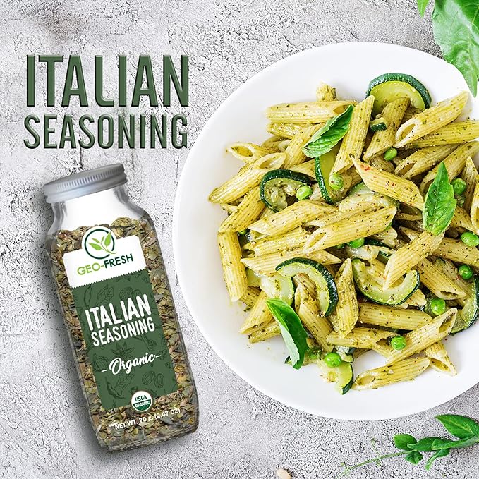 Geo-Fresh Organic Italian Seasoning, 2.47 oz (70g), Non-GMO, Kosher, 100% Organic Herbs, Basil, Oregano, Parsley, Thyme, USDA Certified