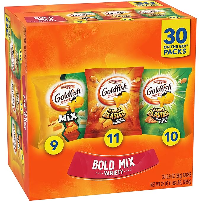 Goldfish Bold Mix Variety Pack Snack Crackers, 1 oz Snack Packs, 30 Ct Box (Pack of 2)