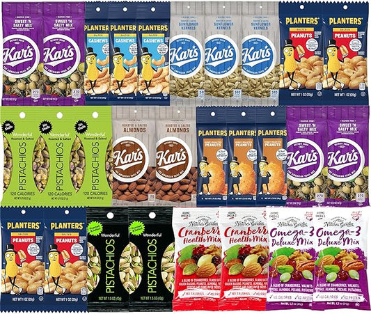 Niro Gift Basket | Nut and Trail Mix Assortment | 10 Different Flavors | 28 Packs of Nuts and Trail Mixes