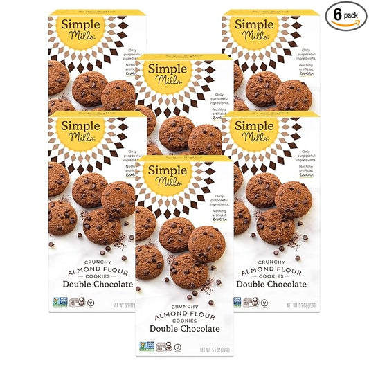 Simple Mills Almond Flour Crunchy Cookies, Double Chocolate Chip - Gluten Free, Vegan, Healthy Snacks, Made with Organic Coconut Oil, 5.5 Ounce (Pack of 6)
