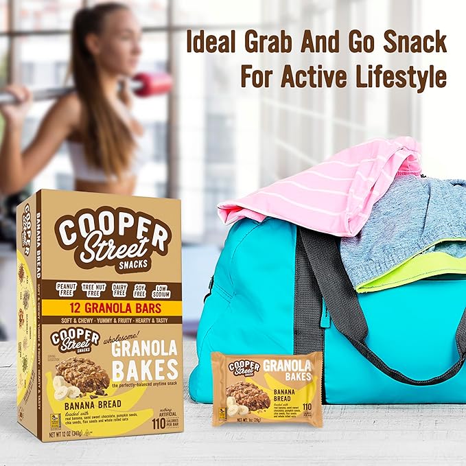 Cooper Street Banana Bread Granola Bakes (48 Count) ??Individually Wrapped Soft and Chewy Granola Bars Bulk ??Dairy, Soy, Peanut and Tree Nut Free - Perfect As Healthy Bulk Office or Classroom Snacks